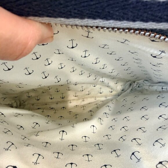 Brighton Coastal Starfish Harbor Tote Anchor Charm Bag – Tan Leather & Navy Stri - Picture 8 of 8